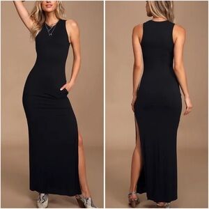 Lulu's Shield & Sword Black Sleeveless Maxi Dress